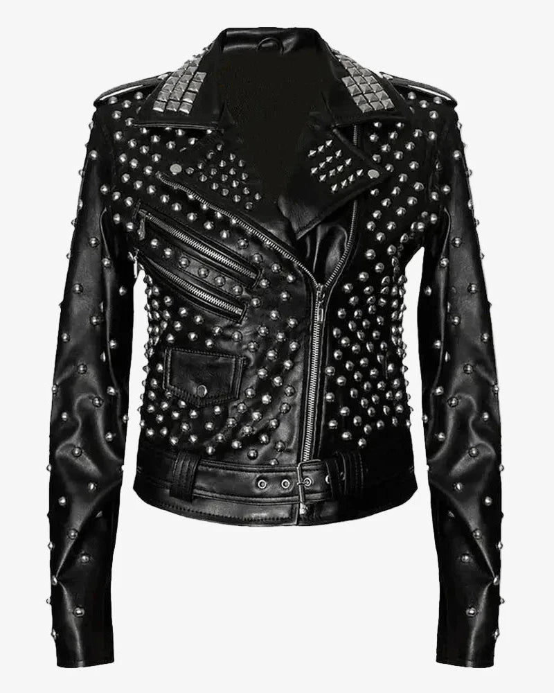 Womens Black Studded Brando Leather Jacket Studded Jacket iRepBrand