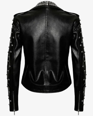 Womens Black Studded Brando Leather Jacket Studded Jacket iRepBrand
