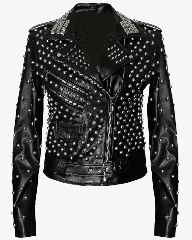Womens Black Studded Brando Leather Jacket Studded Jacket iRepBrand