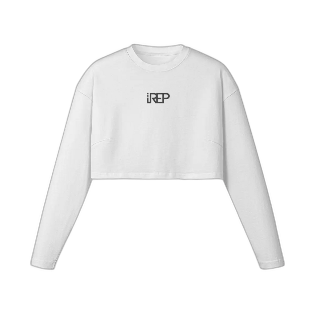 IREP Raw Hem Long Sleeve Women's Crop Top - White/Black PODpartner 