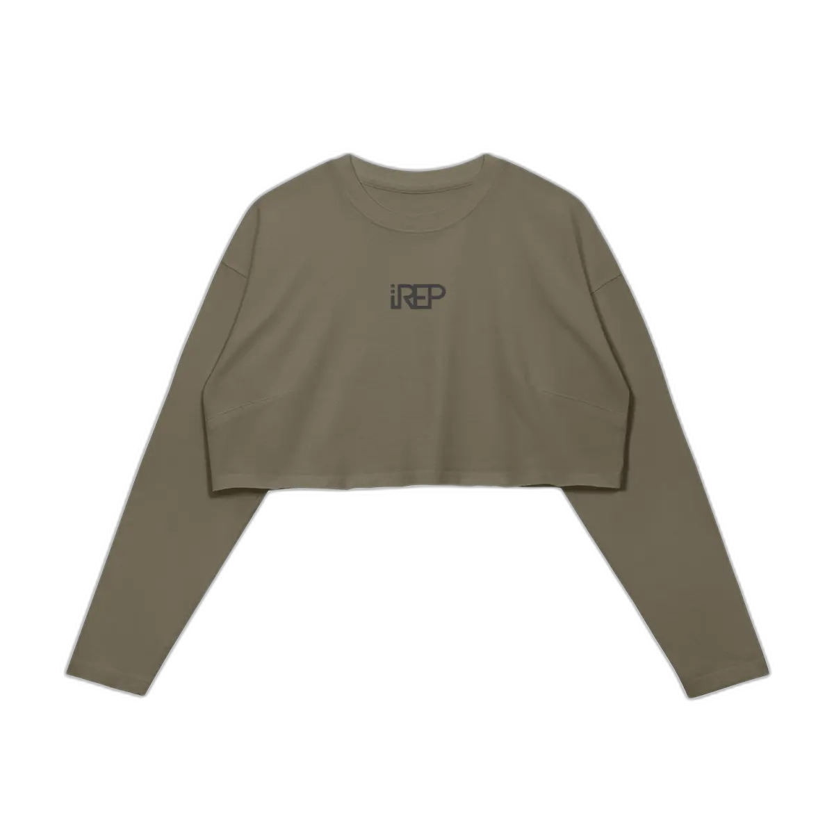 IREP Raw Hem Long Sleeve Women's Crop Top - Army Brown/Black PODpartner 