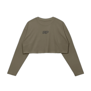 IREP Raw Hem Long Sleeve Women's Crop Top - Army Brown/Black PODpartner 