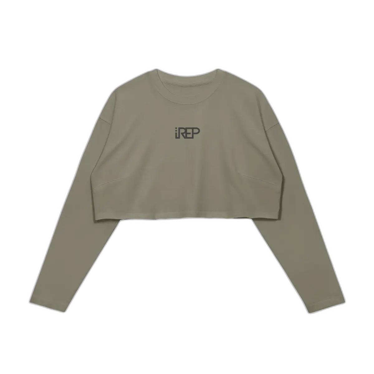 IREP Raw Hem Long Sleeve Women's Crop Top - Artichoke/Black PODpartner 