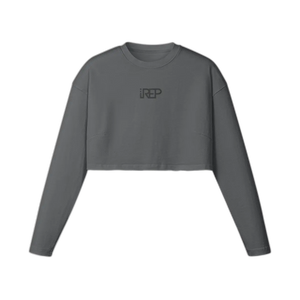 IREP Raw Hem Long Sleeve Women's Crop Top - Carbon Gray/Black PODpartner 