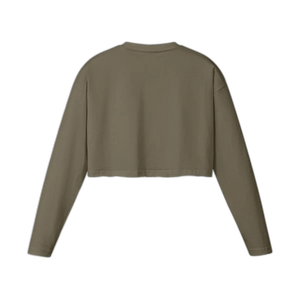 IREP Raw Hem Long Sleeve Women's Crop Top - Army Brown/White PODpartner 