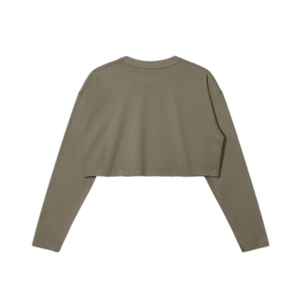 IREP Raw Hem Long Sleeve Women's Crop Top - Army Brown/White PODpartner 