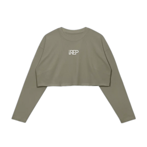 IREP Raw Hem Long Sleeve Women's Crop Top - Artichoke/White PODpartner 