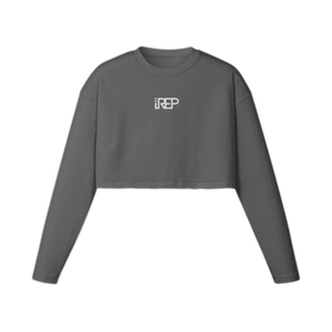 IREP Raw Hem Long Sleeve Women's Crop Top - Carbon Gray/White PODpartner 