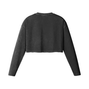 IREP Raw Hem Long Sleeve Women's Crop Top - Faded Black PODpartner 