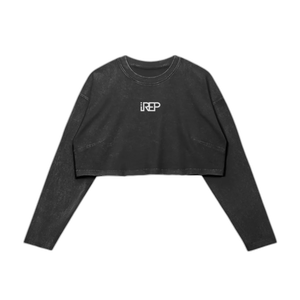 IREP Raw Hem Long Sleeve Women's Crop Top - Faded Black PODpartner 