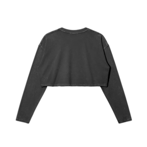 IREP Raw Hem Long Sleeve Women's Crop Top - Faded Black PODpartner 