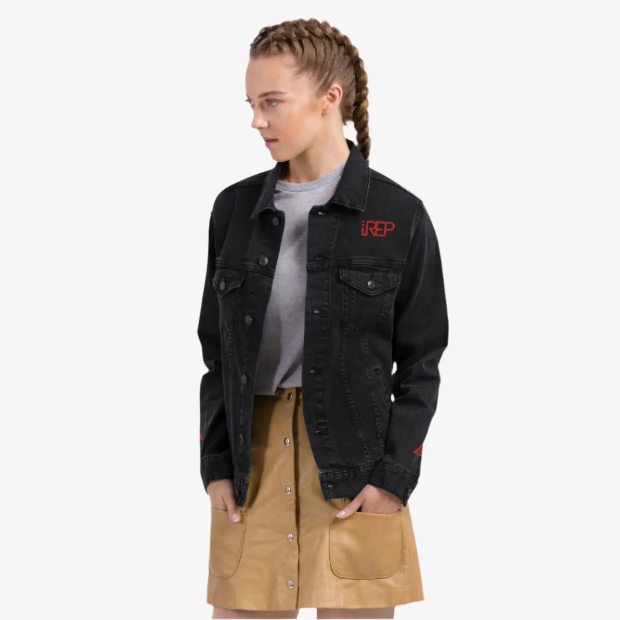 IREP Denim Jacket - Black/Red Printful 